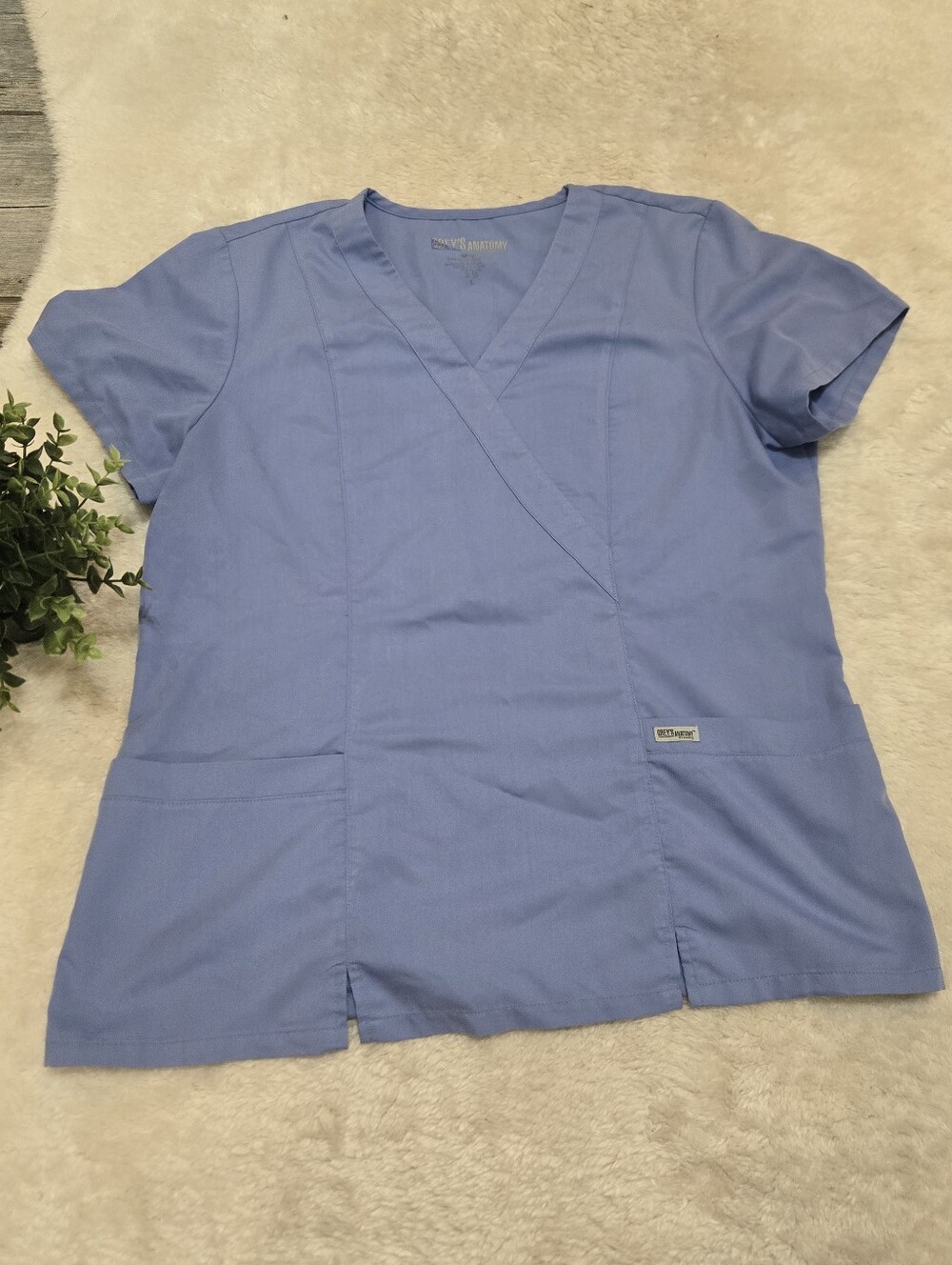 Grey's Anatomy Light Blue V-Neck Utility Workwear Scrub Top, L